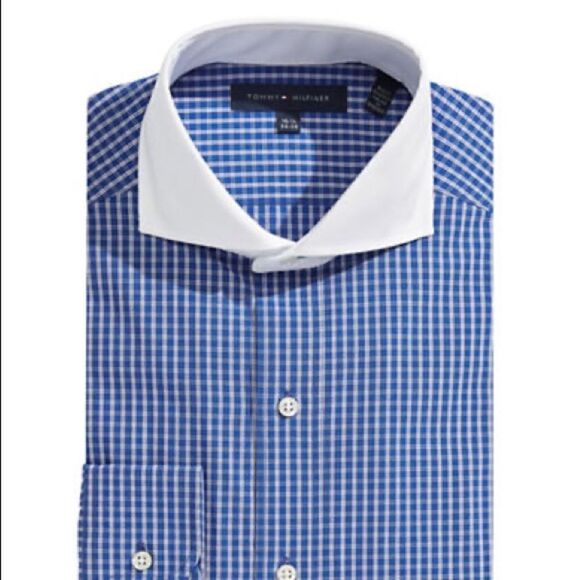 Tommy Hilfiger Plaid Banker Shirt-BLUE HAZE-15.5-34/35 - Picture 1 of 3